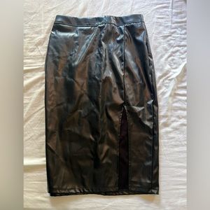 Faux Leather Skirt with Slit